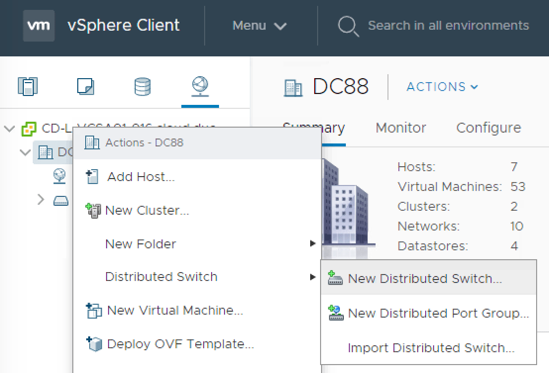 Создайте новый распределенный виртуальный коммутатор