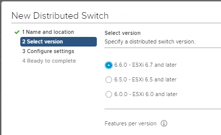 Выберите версию распределенного коммутатора